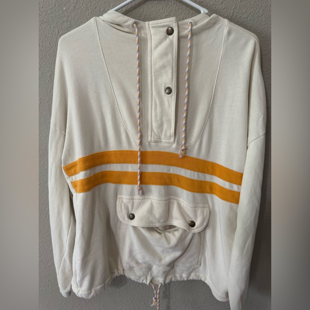 Faherty Cream Crewneck Hoodie with Yellow Stripes